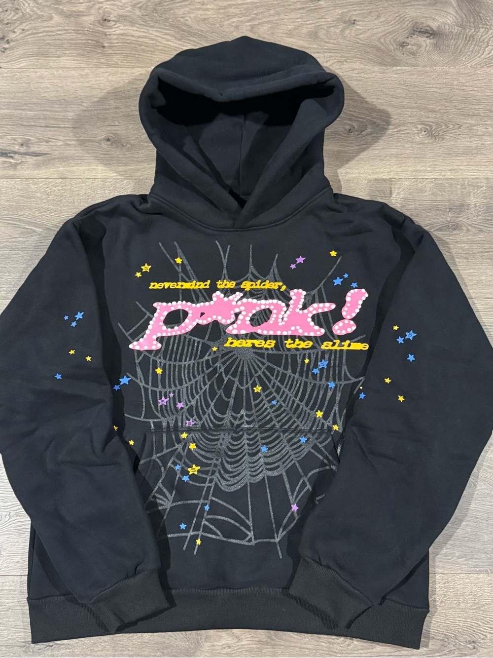 Black Graphic Zip-Up Hoodie with Pink 'Prank!' Logo